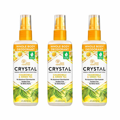 Crystal Essence front packaging showing three 4 oz bottles and scent branding benefits