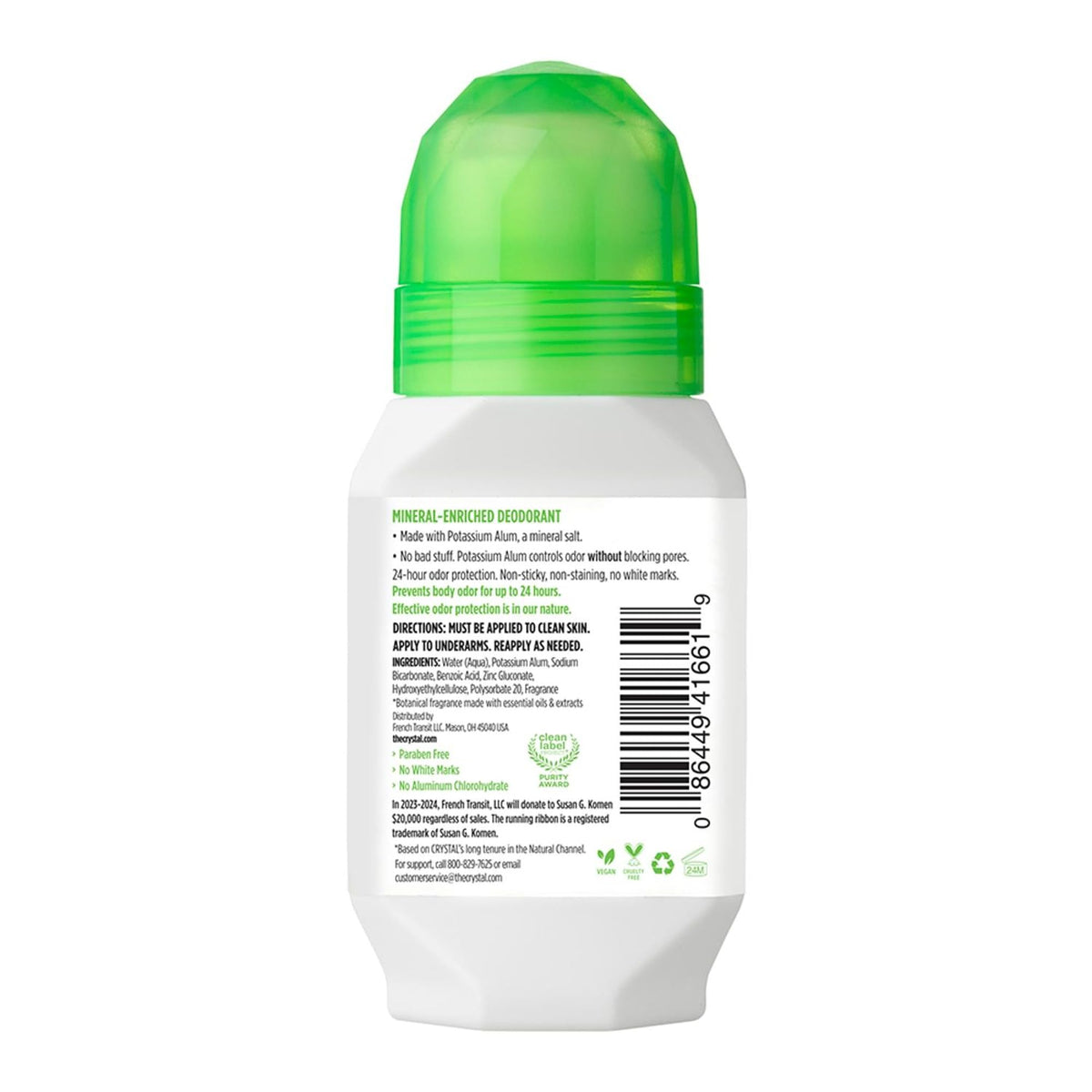 Crystal Essence label close-up highlighting clean ingredients and purity