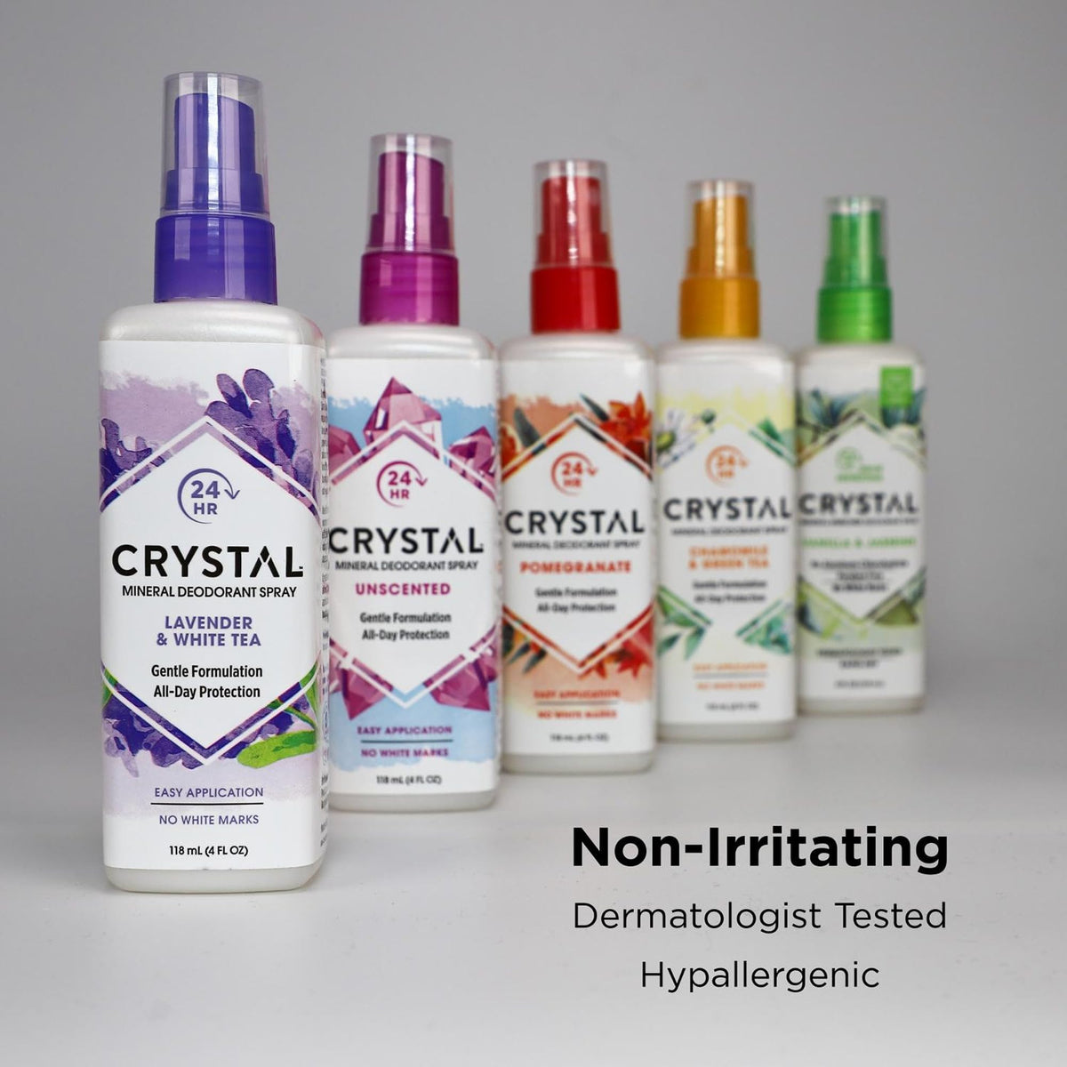 Crystal Essence bottle beside ruler showing 4 oz size and travel-ready benefit