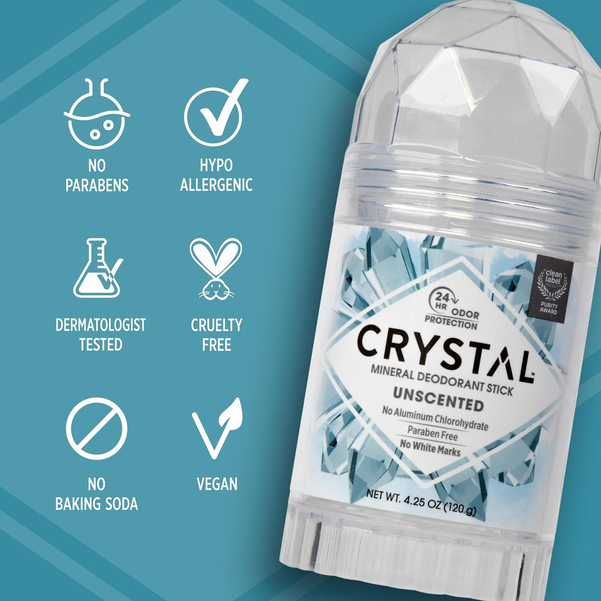 Crystal Essence stick with cap removed, accessible twist-up design for quick use