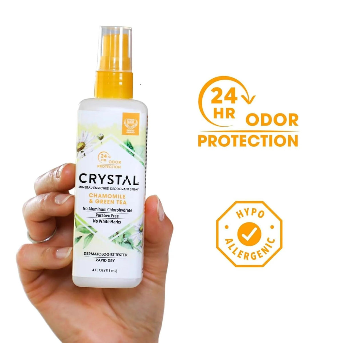 Crystal Essence mist on skin illustrating lightweight, non-sticky feel benefit