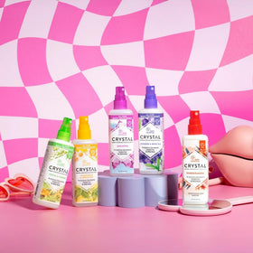 Crystal Essence spray applied to feet and armpits showing all-over odor control benefit