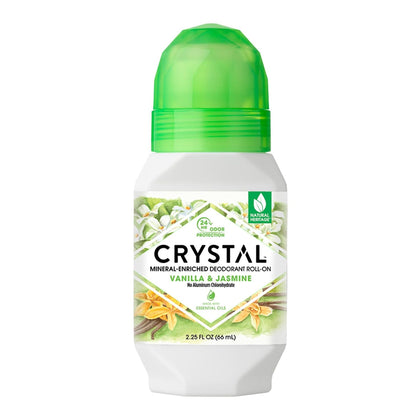 Crystal Essence front bottle showing Vanilla Jasmine scent and size benefit