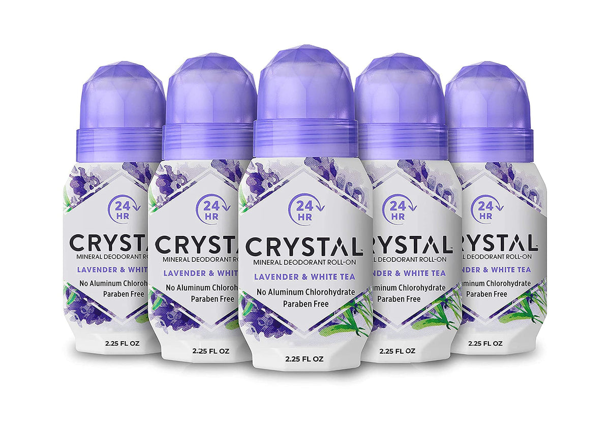 Crystal Essence front packaging showing lavender and white tea scent benefit