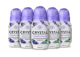 Crystal Essence front packaging showing lavender and white tea scent benefit
