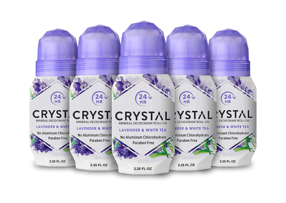 Crystal Essence front packaging showing lavender and white tea scent benefit