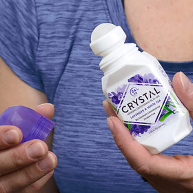 Crystal Essence on bathroom counter styled image implying daily routine benefit