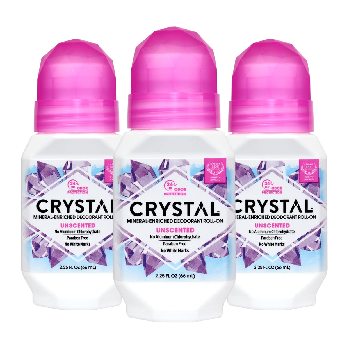 CRYSTAL roll-on front packaging showing product and clean-label benefits