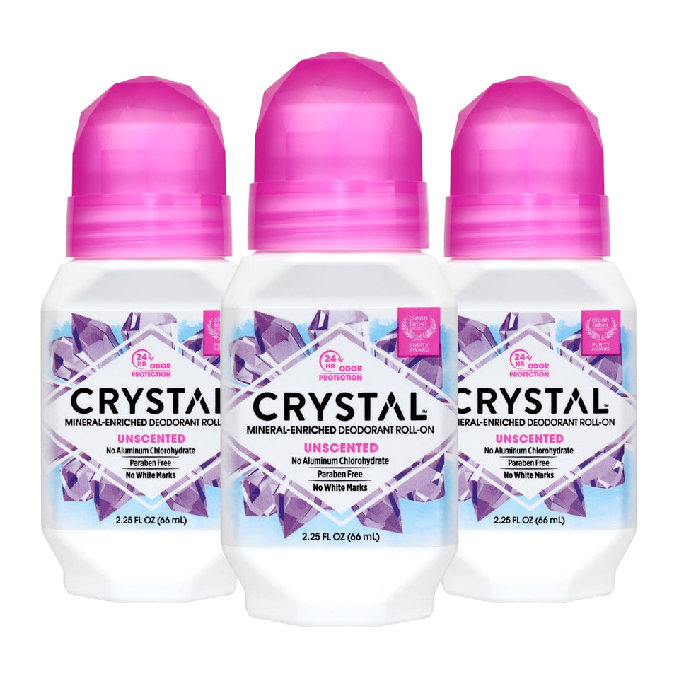 CRYSTAL roll-on front packaging showing product and clean-label benefits