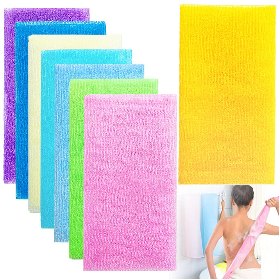 Cshangzei front packaging of 8-piece exfoliating bath cloths showing colors and quantity