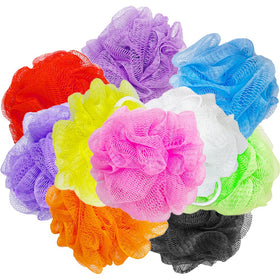 Cshangzei front view of colorful 10-piece bath pouf pack showing variety and value