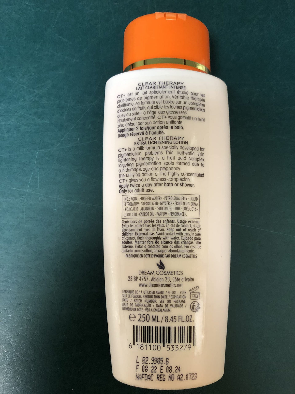 CT+ Clear Therapy milky lotion texture on hand showing smooth finish
