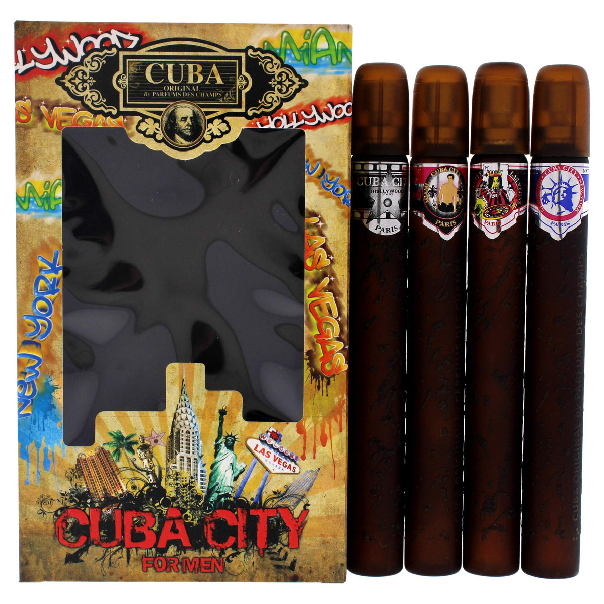 Cuba city set front packaging showing all four 35 ml bottles and compact styling