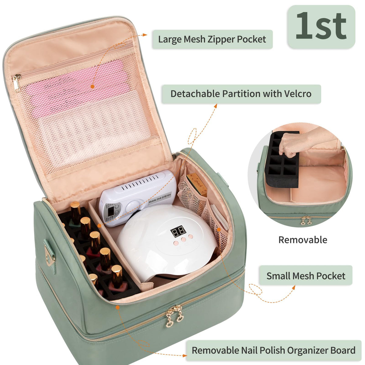 CUBETASTIC open double layer interior showing organized polish storage