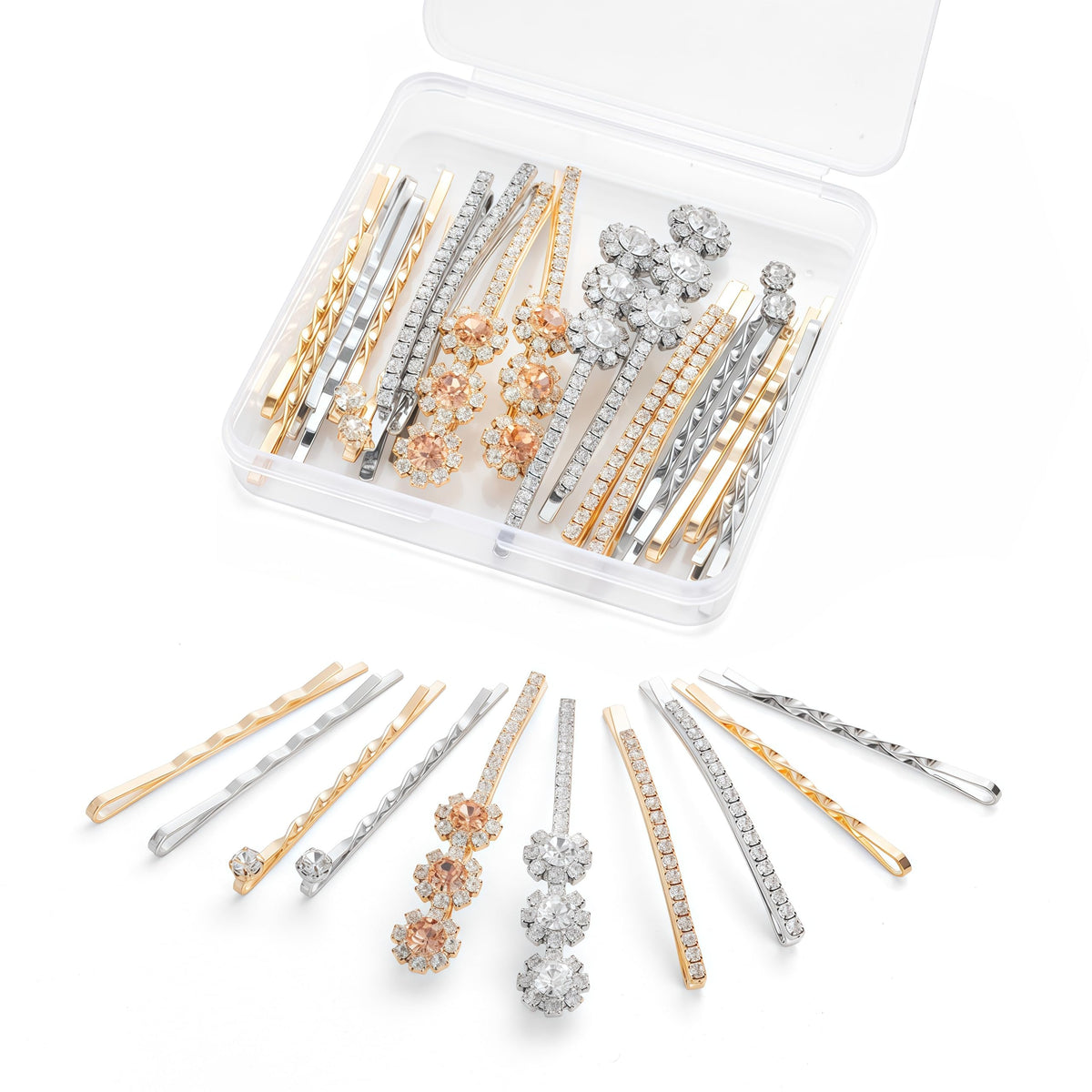 CubGreff front packaging showing 20-piece rhinestone bobby pins and benefits