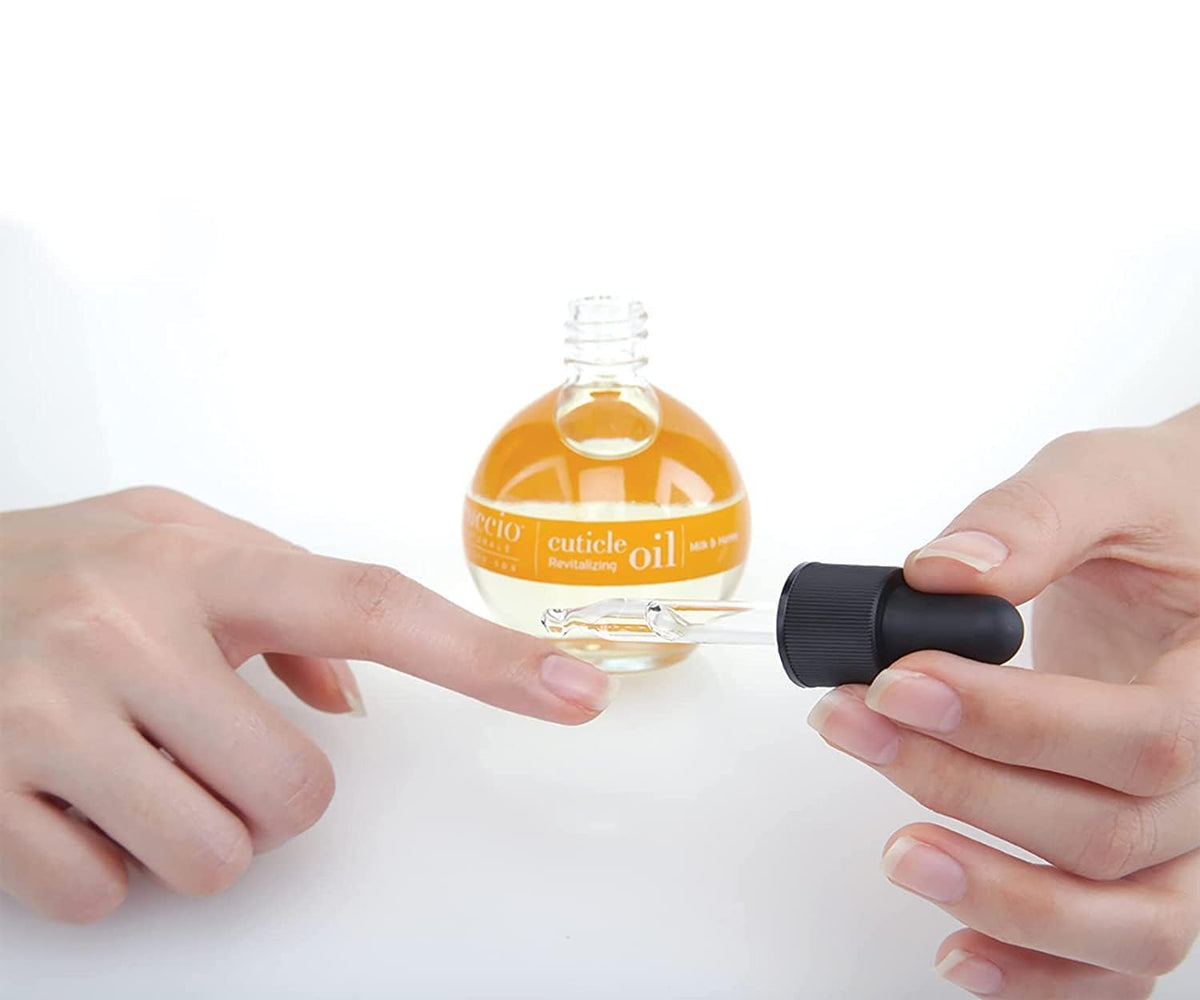 Cuccio after application on nails showing conditioned cuticles and shine