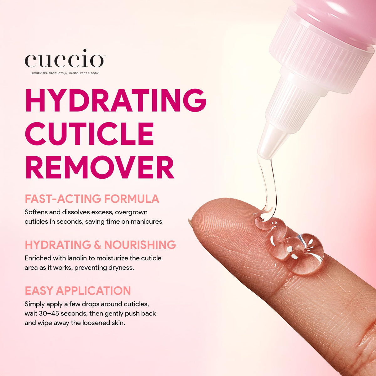 Cuccio after-use shot of smooth cuticles demonstrating conditioned, salon-quality results