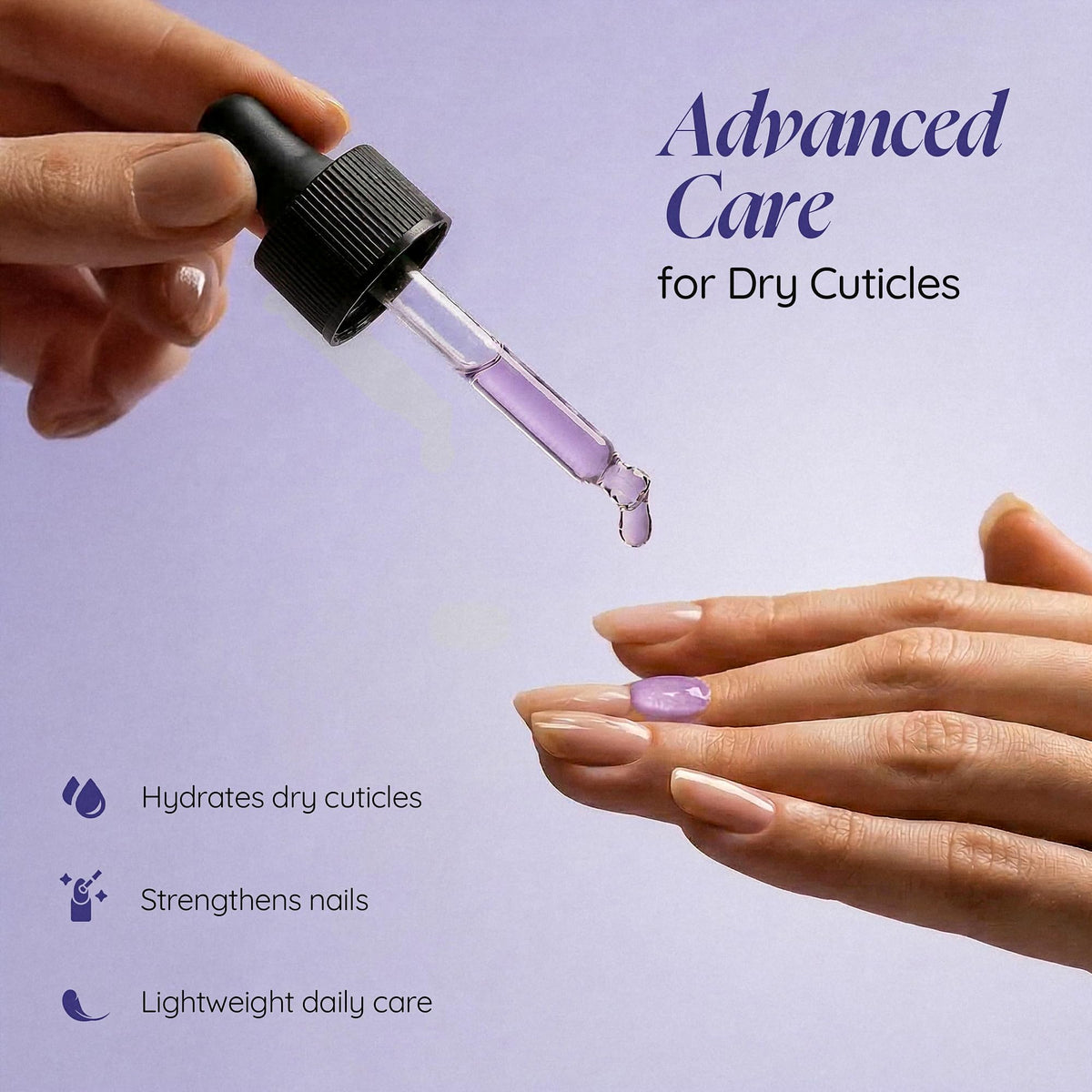 Cuccio oil applied on fingertip and massaged into cuticle, shows easy daily use