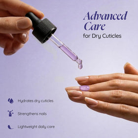 Cuccio oil applied on fingertip and massaged into cuticle, shows easy daily use