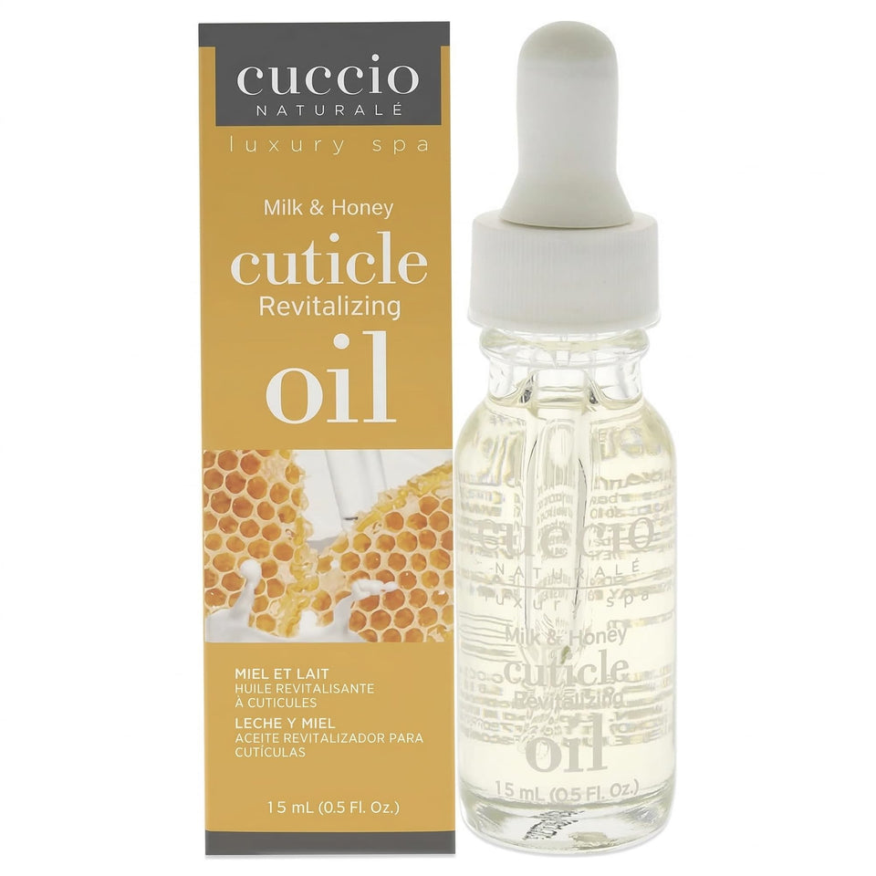 Cuccio bottle front view showing milk and honey scent and neat packaging benefit