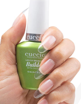 Cuccio Brush-On Builder bottle detail showing calcium-enriched formula benefits