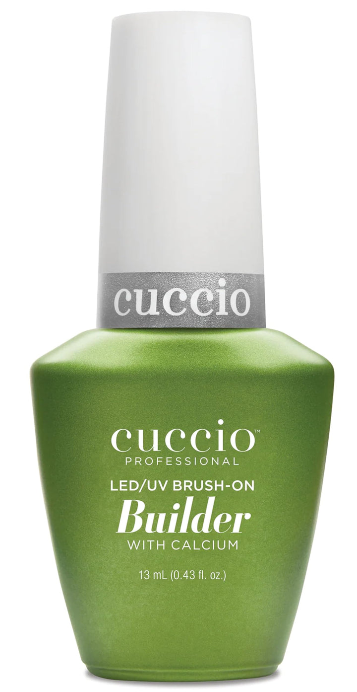 Cuccio builder gel front packaging showing clear 13ml bottle and label benefit
