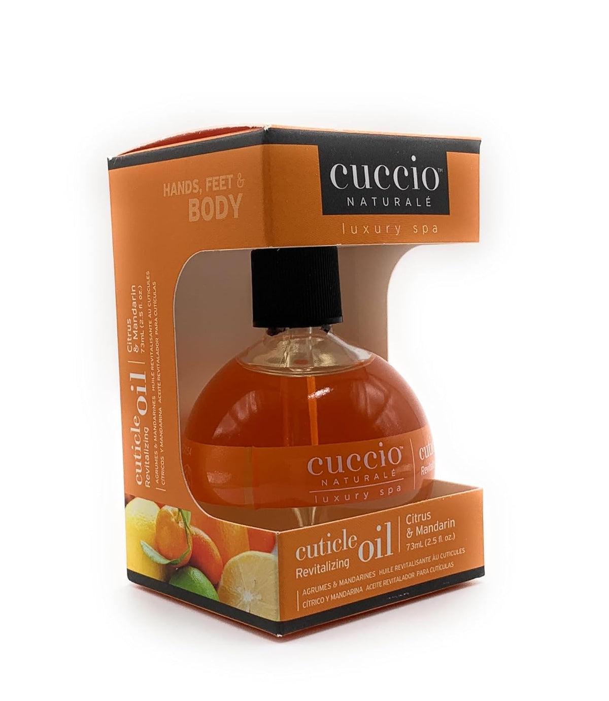 Cuccio open cap and dropper dispensing oil to control dosage and prevent waste