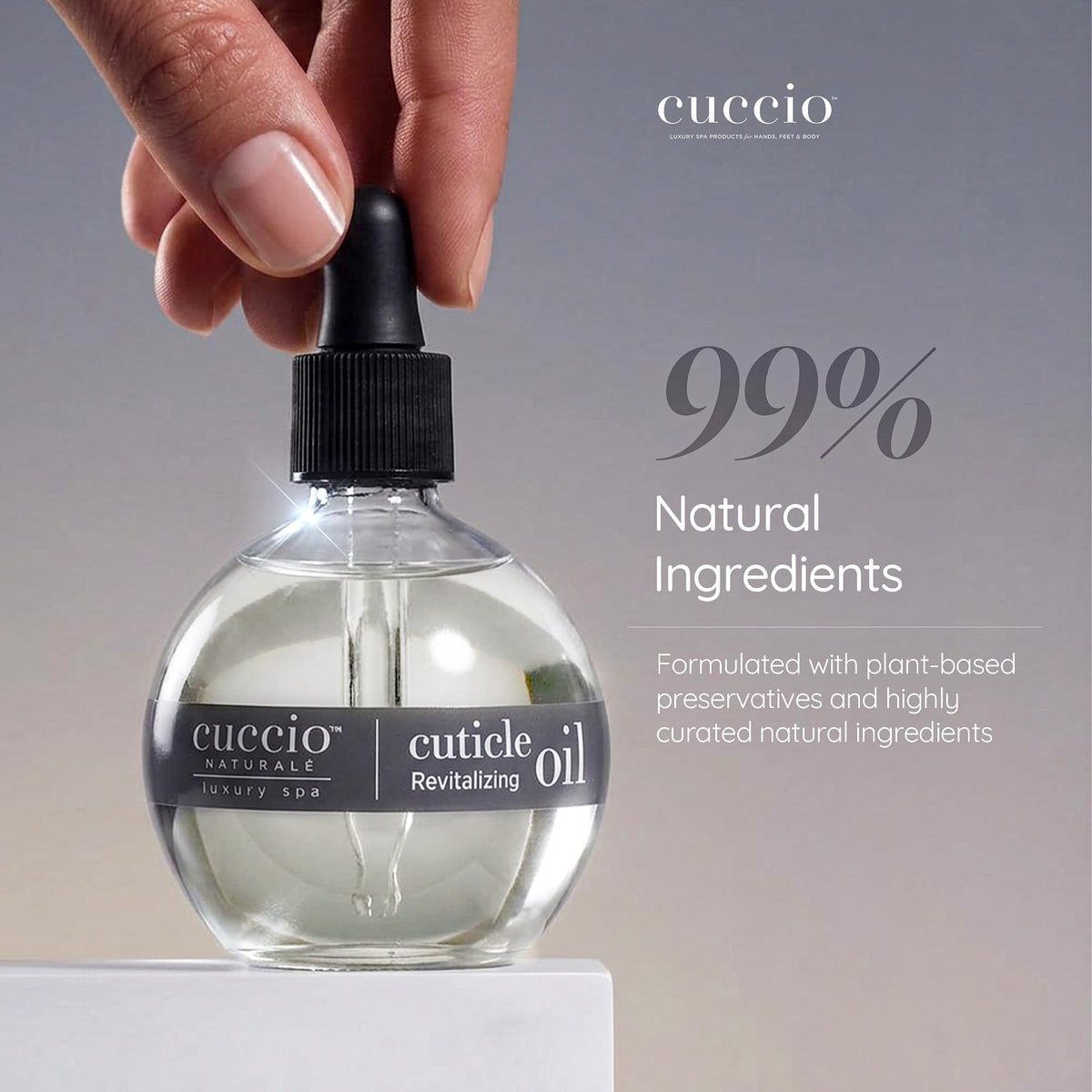 Cuccio close-up of oil texture highlighting fast absorption benefit