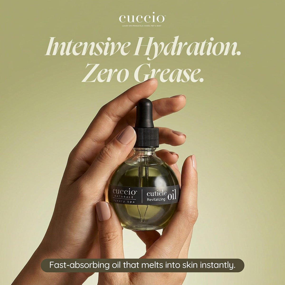 Cuccio in a hand-care lifestyle setting demonstrating easy at-home spa results