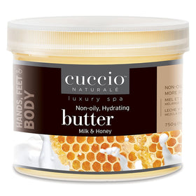 Cuccio jar front view showing 26 ounce packaging and moisturizing promise