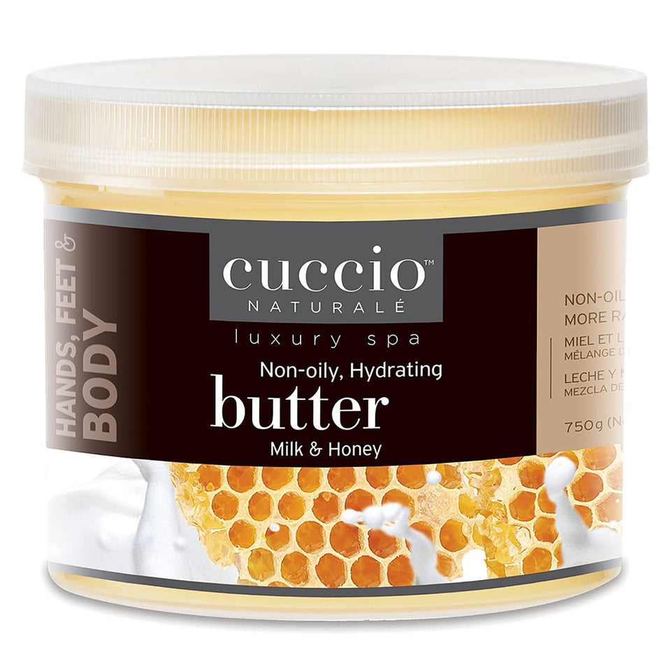 Cuccio jar front view showing 26 ounce packaging and moisturizing promise