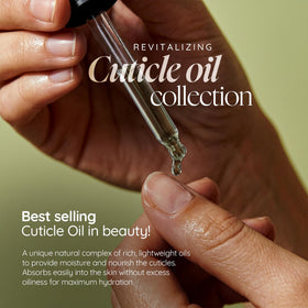 Cuccio packaging cap and glass bottle detail communicating salon-quality presentation