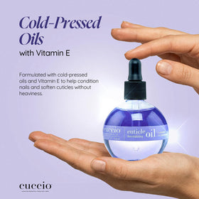 Cuccio side label with ingredients list visible, highlights paraben-free formulation