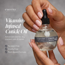 Cuccio size comparison with common items showing 2.3 fl oz portability