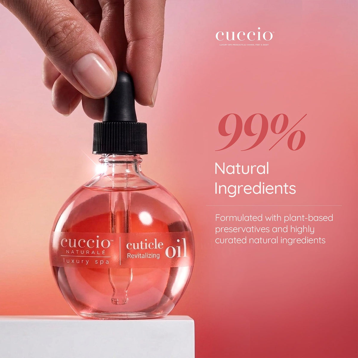 Cuccio oil texture close-up showing lightweight non-greasy finish benefit