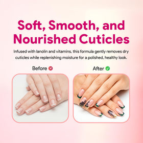 Cuccio texture droplet on finger showing fast-acting formula softening cuticles effectively