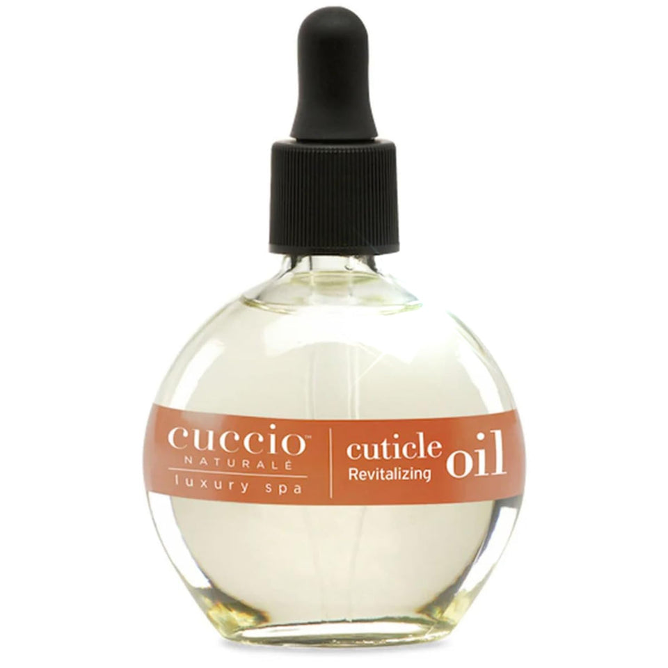 Cuccio front bottle shot showing label and elegant packaging, promotes salon-quality care