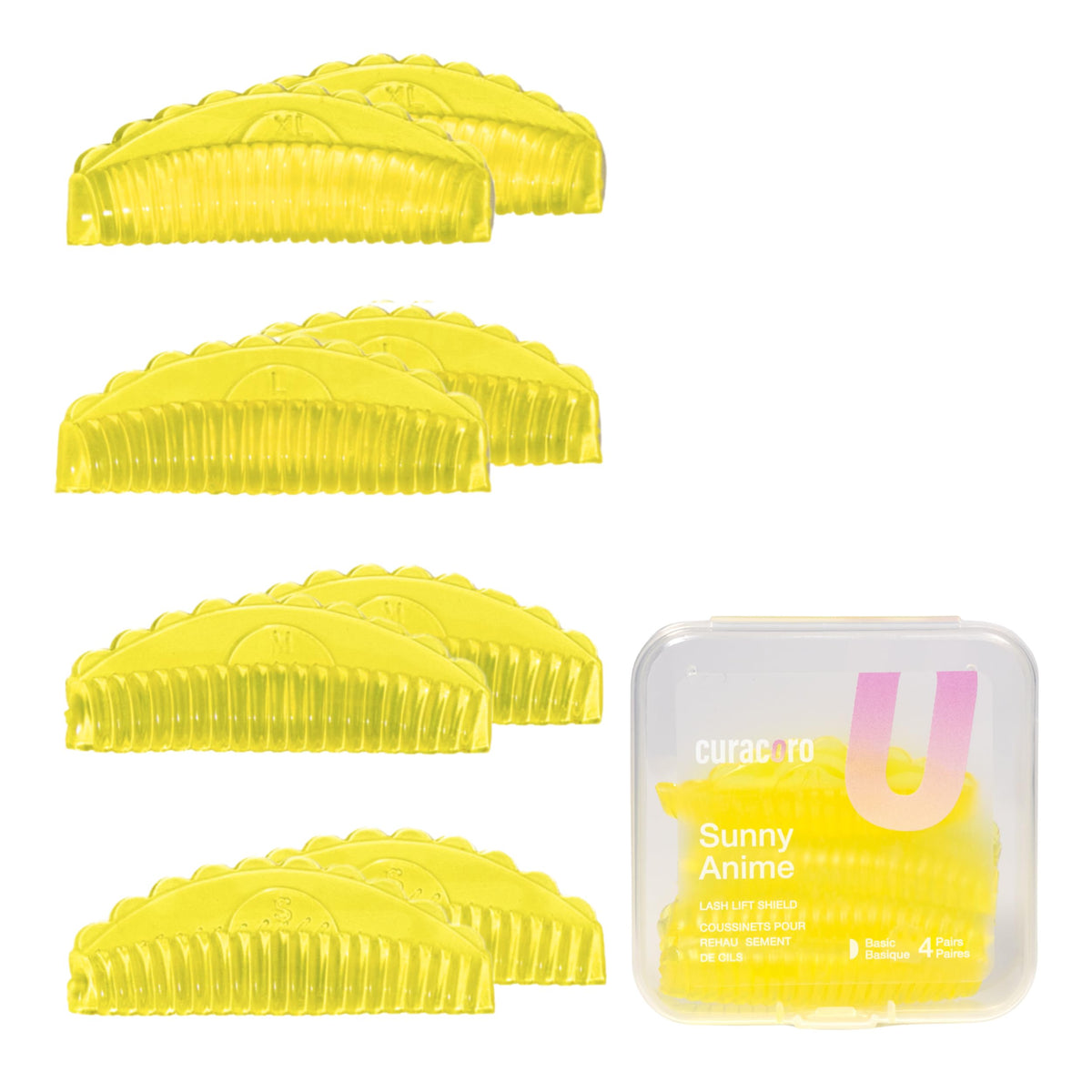 CURACORO front packaging showing eight silicone lash lift shields for easy selection