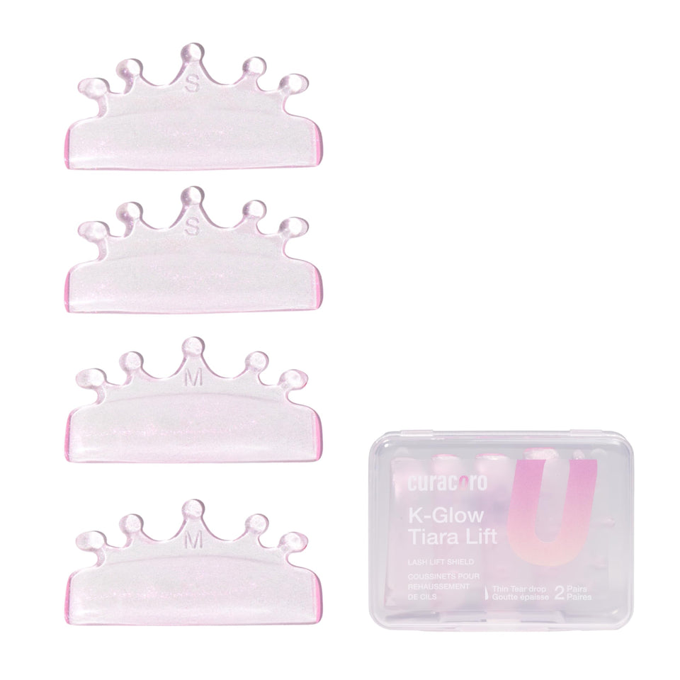 CURACORO front view of four lash lift shields showing package contents and benefits