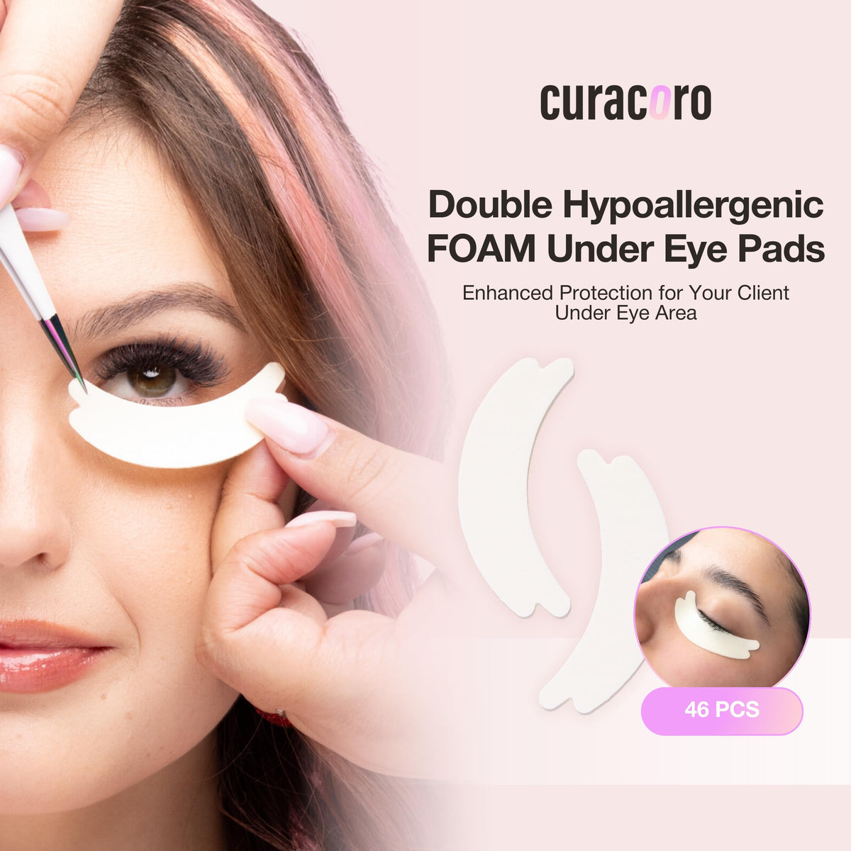 CURACORO product label close-up indicating made in Canada and hypoallergenic materials benefit