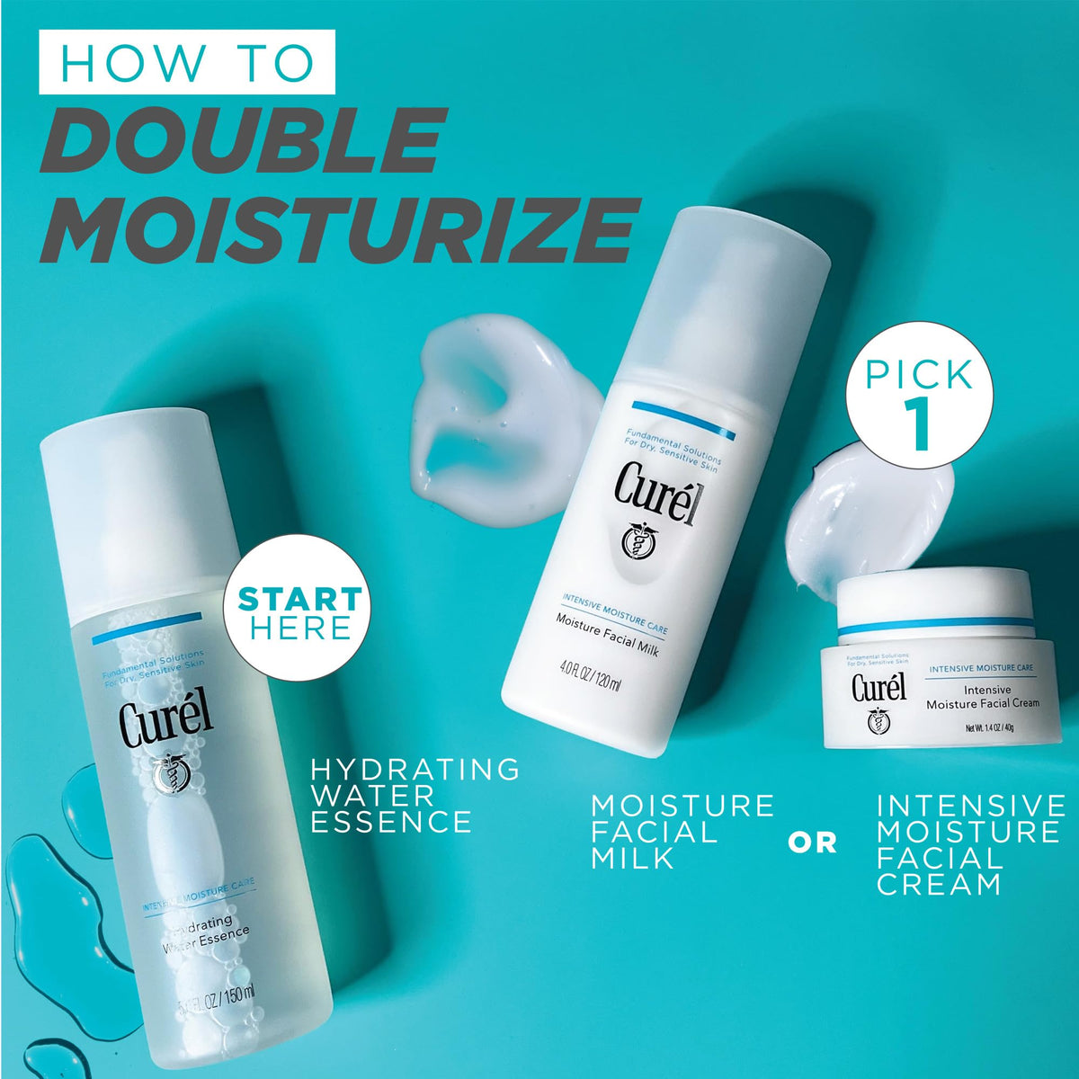 Curel application on face demo showing calming pre-moisturizer step.