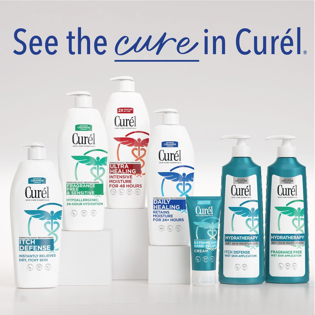 Curel bathroom counter display for everyday, head-to-toe use