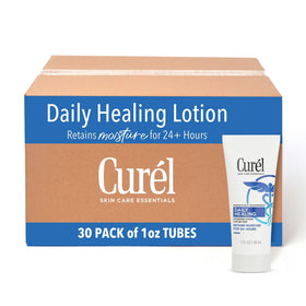 Curel bottle front showing label and size, convenient travel benefit