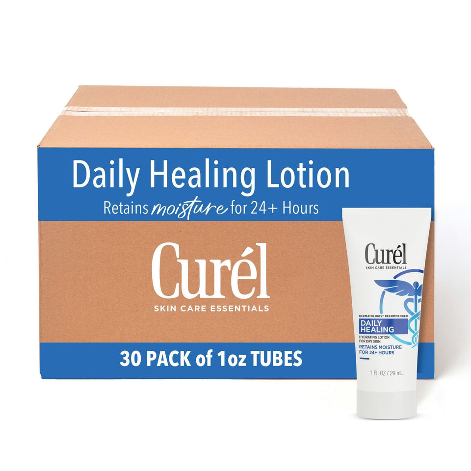Curel bottle front showing label and size, convenient travel benefit