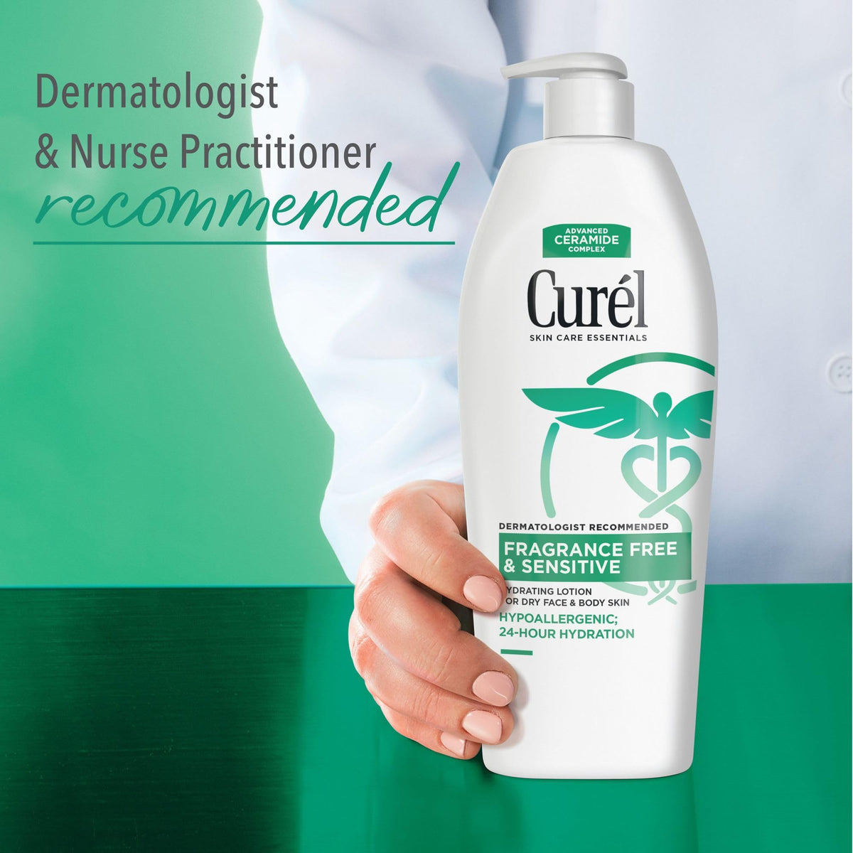 Curel bottle label ingredients view confirming fragrance-free formulation