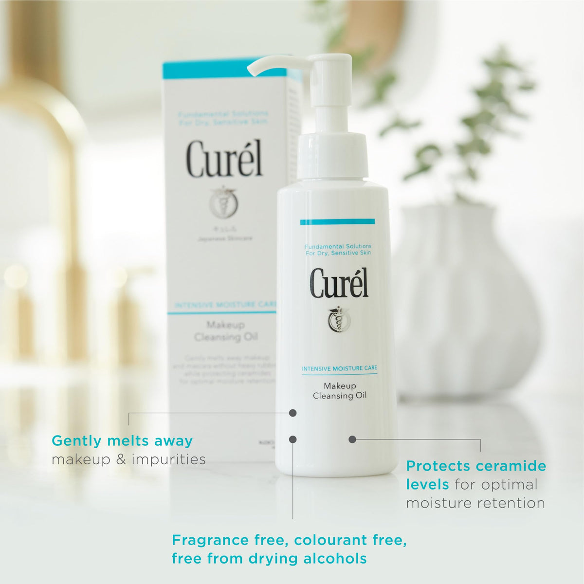 Curel bottle with water emulsifying to milky texture for easy rinse