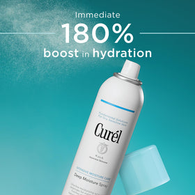 Curel being sprayed on face to refresh makeup and add instant hydration