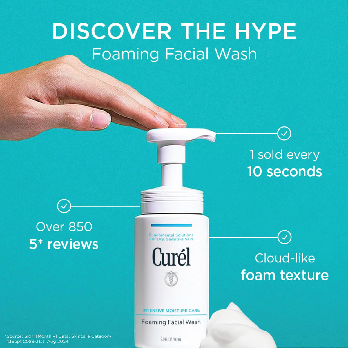 Curel foam texture closeup illustrating rich lather for gentle cleansing benefit
