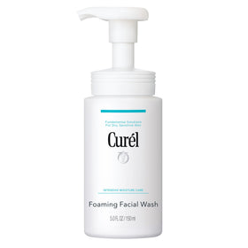 Curel foaming face wash front bottle shows clear label and soothing design benefit