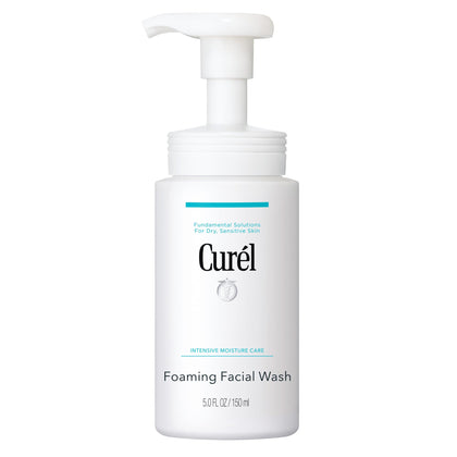 Curel foaming face wash front bottle shows clear label and soothing design benefit